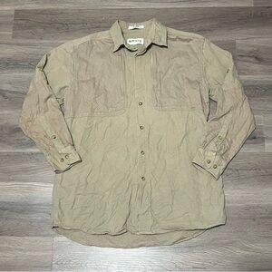 Orvis Men's Medium Button Up Shirt Beige Cotton Hunting Fishing Quilted Chest
